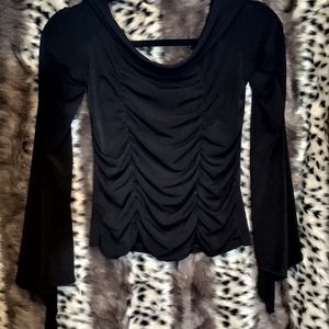 Aphrodite Blk Shirred Cowlneck Angel sleeve top